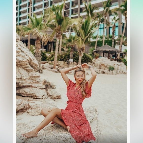 NWT, ZESICA Women's Bohemian Floral Printed Wrap,V-Neck,Short Ruffled Sleeve,XL - Picture 10 of 13